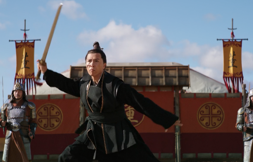 disappointing update: they didn't play the song. it's just donnie yen waving a sword around and then everyone copying him.