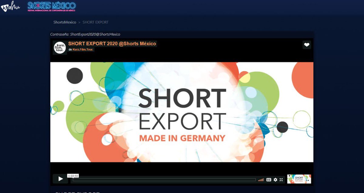 shortsmexico's tweet photo. Ya está la función de cortometrajes alemanes #ShortExport gracias al apoyo de @GI_Mexiko Pueden ver el programa en @wahustreaming https://t.co/neEBpfyPid