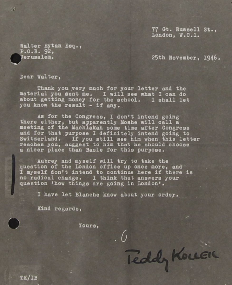 By Nov 1946 things were so bad that Kollek wrote to Walter Eytan (to become first head Israeli Foreign Ministry & spent the war  @bletchleypark) that: "I myself don't intend to continue here if there is no radical change"