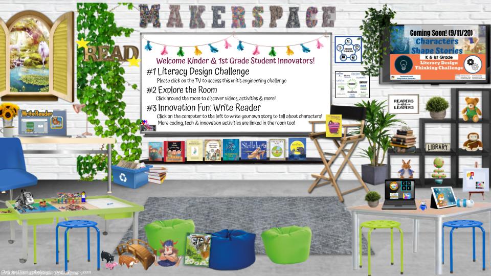 christinekdixon's tweet photo. Here's 3 versions of K-5 Literature themed Virtual #Makerspaces made for #distancelearning 
Each is full of enrichment links that go w @BenchmarkEdu 
Characters Unit 2 
Part 2 coming next week when @teachseuss &amp; I complete the literature #designthinking challenges linked to TVs✌️ https://t.co/gS0LNklxCR
