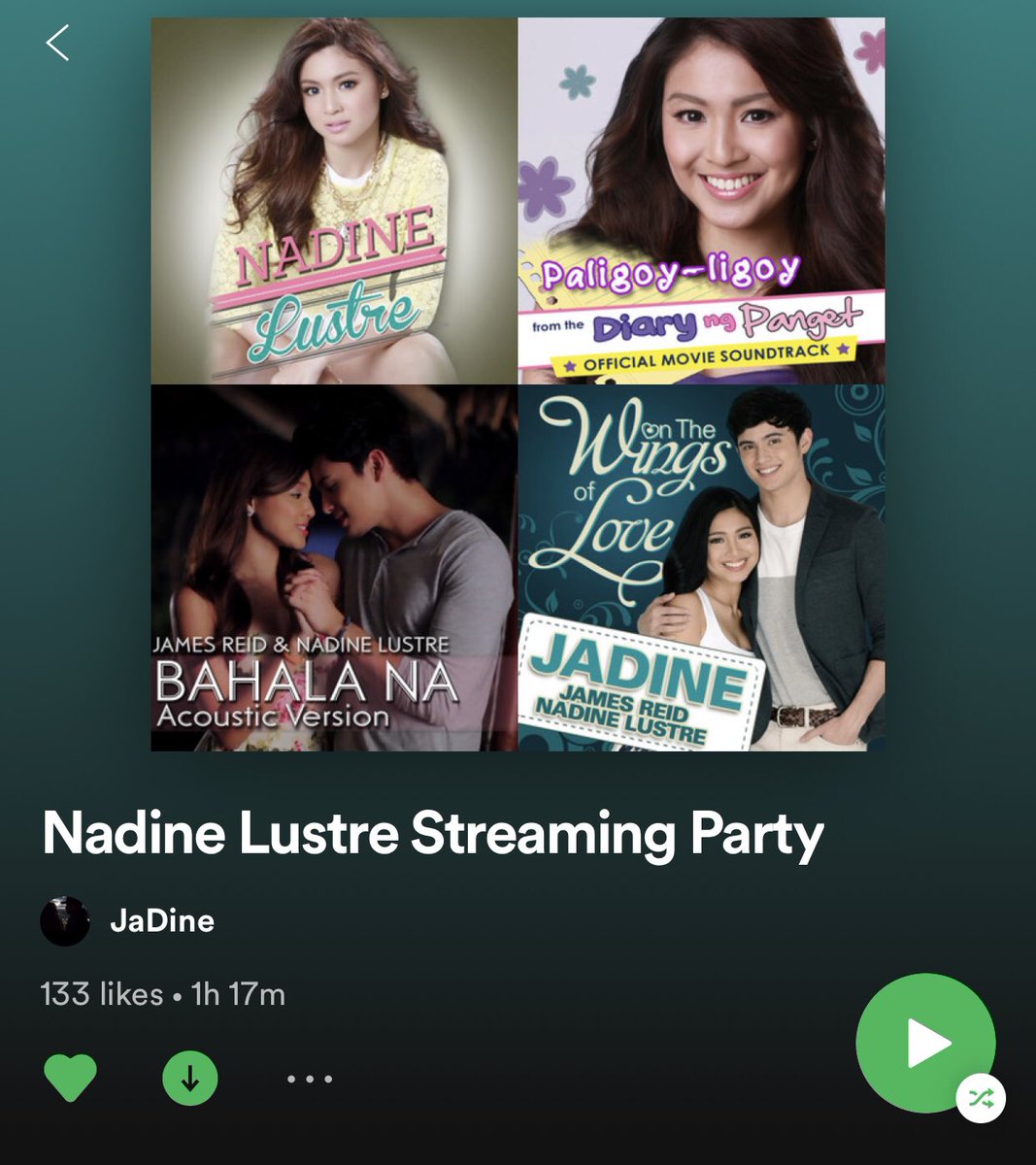 JaDine__NATION's tweet photo. Bop songs and absolute chart-toppers now in Nadine Lustre’s playlist!  

Follow/like : https://t.co/FsTCbVLYRF

Join #NadineLustreStreamingParty later today from 2PM to 6PM! 💃 https://t.co/lZyz72y5gG