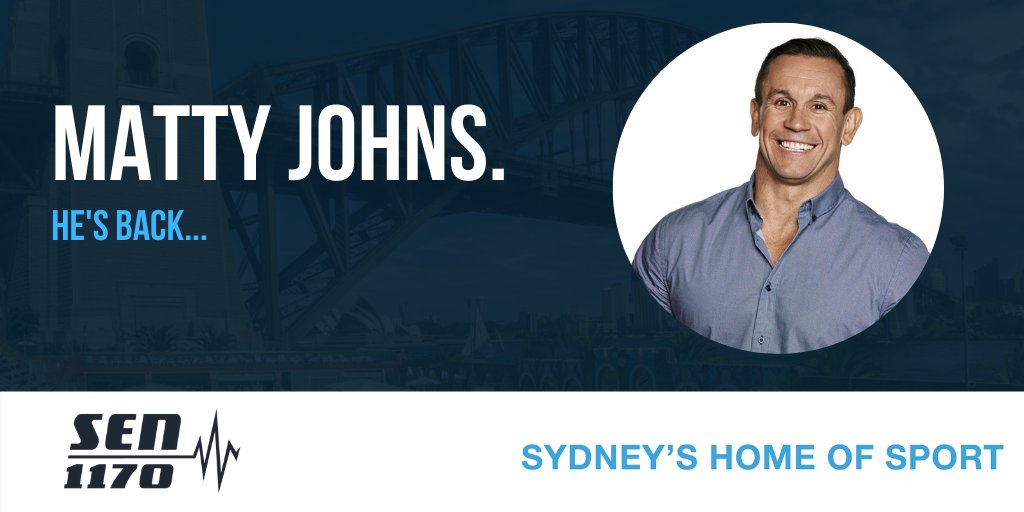 1170sen's tweet photo. GAME ON... Matty Johns is joining 1170 SEN Sydney.  

Matty will make his return to radio when SEN debuts during the 2020 NRL Grand Final week in October.

MORE: https://t.co/Ex4YkqNRvN

Follow his show @MattyJohnsSEN https://t.co/1ubsupkjTY