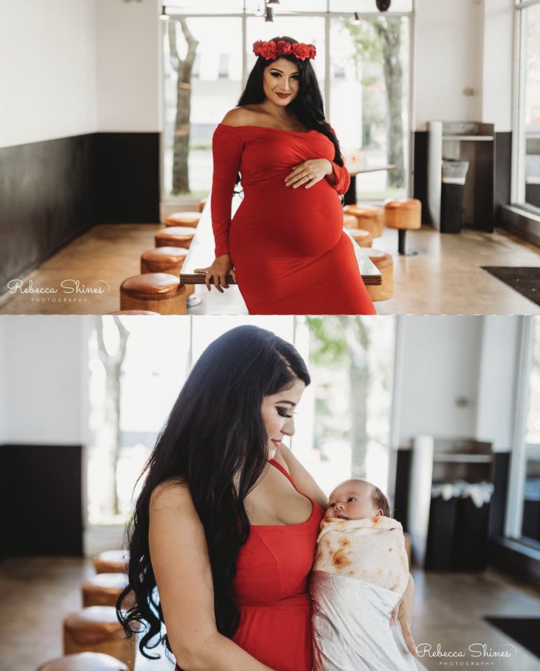 ThatJordanLGirl's tweet photo. Hey @ChipotleTweets! My burrito baby was born and we naturally had to recreate our viral maternity images for his newborn session❤️ Thank you so much for the adorable merch you sent us, it really made the shoot that much more amazing🌯 Love you forever💋 https://t.co/RPODrML9nd