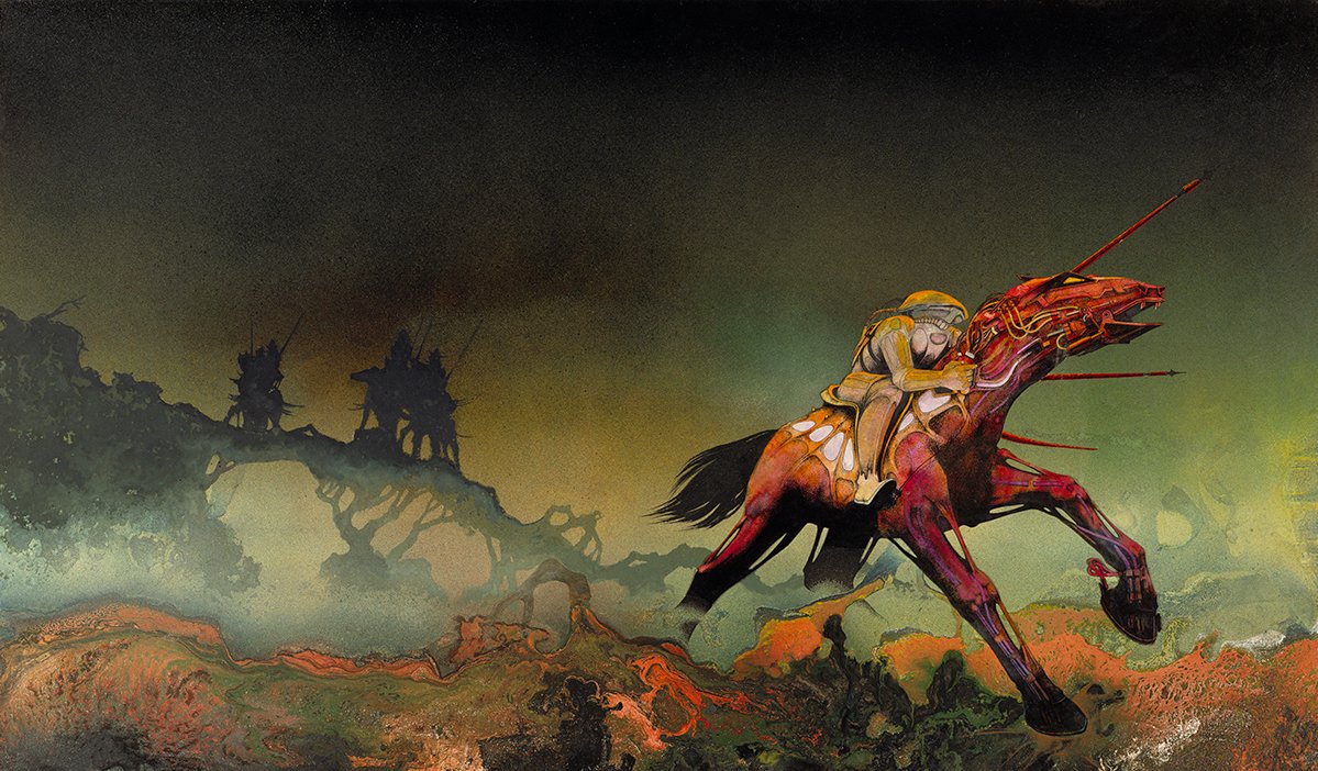 As long as we're doing galloping horses, here's Roger Dean's album art for Paladin's "Charge!" from 1972.