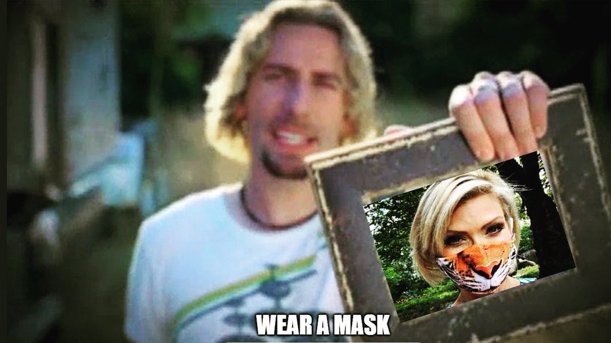 CecilyTynan's tweet photo. “You’re being asked to wear a mask, not a Nickelback T-shirt” #wearamask #WearAMaskSaveALife https://t.co/1DESGZYESC