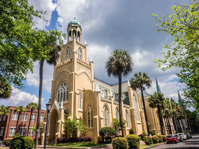 Congregation Mickve Israel was built in 1878 in Savannah, Georgia.The congregation was founded by Sephardi Jews from London, England.[What is the deal with American shuls and flags by the bimmah? ]