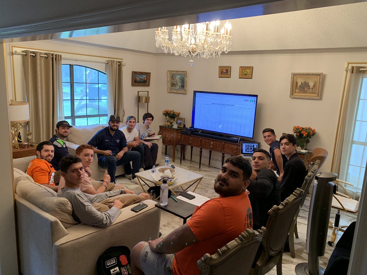 danielggarza's tweet photo. My 2 sons asked if their #FantasyFootball league could do their auction style draft at our house. I said sure, a few kids scratching out their teams shouldn’t be too tough to handle... 🤷🏽‍♂️ https://t.co/VQ3tyUfyND