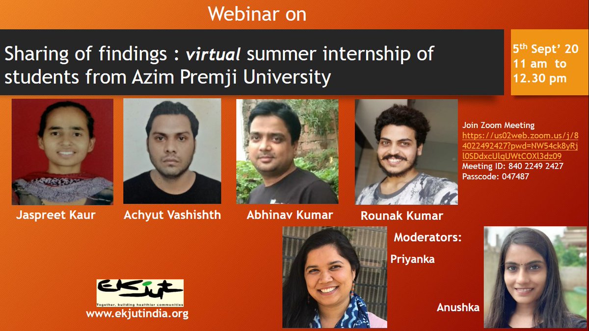 EkjutIndia's tweet photo. 'I feel proud, Best Teacher's Day gift!- Prof.Arima Mishra,Faculty,APU Students from @azimpremjiuniv doing #virtualintership presented findings at a webinar. Inspite connectivity limitations, understood in-depth & presented with empathy
@apupractconnect @NirmalaCKP @RathSuchitra https://t.co/VunAAbP9j2