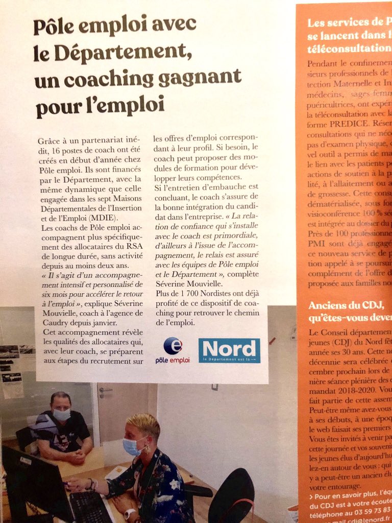 Vu dans les médias, solution apportée aux bénéficiaires du #RSA  grâce au partenariat entre @pole_emploi et <a href="/departement59/">Département du Nord</a> : déjà 1700 personnes accompagnées et coachées  👊