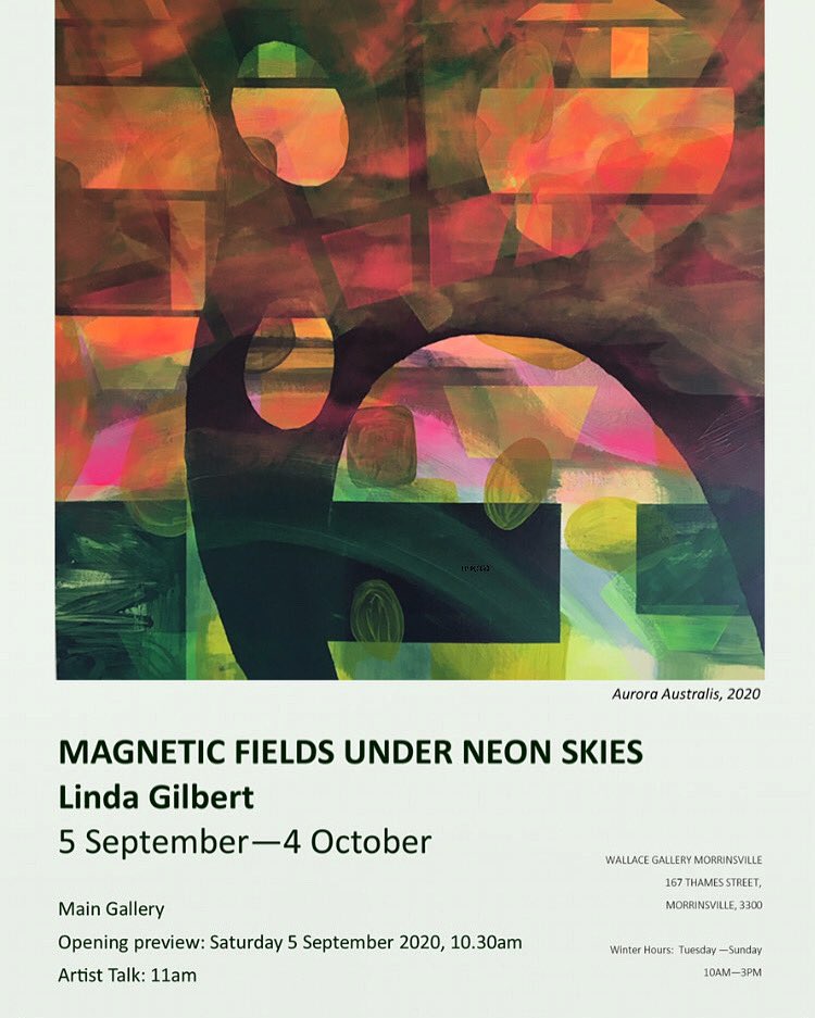 Graphicscribe's tweet photo. My solo exhibition ’Magnetic fields under neon skies’ opened at the Wallace Gallery, Morrinsville yesterday. On until 4 October. https://t.co/4XA89HmfTY