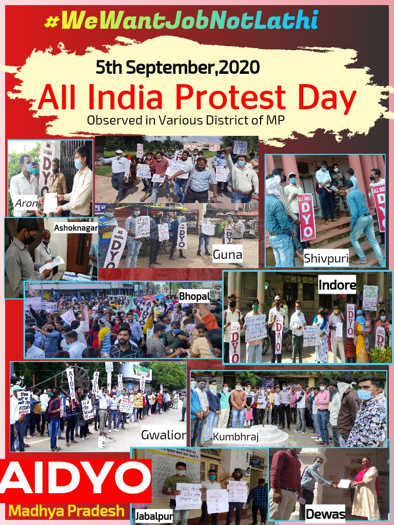 AIDYO_MP's tweet photo. #AllindiaProtestDay
#WeWantJobNotLathi
#ShameOnMPgovt
#UniteAgainstPoliceBrutality
#AIDYO
भोपाल में प्रदर्शनकारी बेरोजगार युवाओं पर की गई FIR रदद् करो,सभी विभागों में रिक्त पड़े पदों पर तुरंत भर्ती की मांग पर अखिल भारतीय विरोध दिवस मनाया-AIDYO https://t.co/sBpE4tIIZe