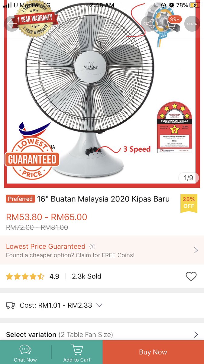 22) KIPAS Semua tahu dlm bilik atleast kena ada kipas or aircond. If tak mampu beli aircond guna jelah kipas. Kipas kecik pun no hal janji angin dia kuat! Boleh letak meja kecik kat sebelah utk dia kipaskan korang time tidur hehehe  https://shopee.com.my/product/25009318/2063851975?smtt=0.0.9