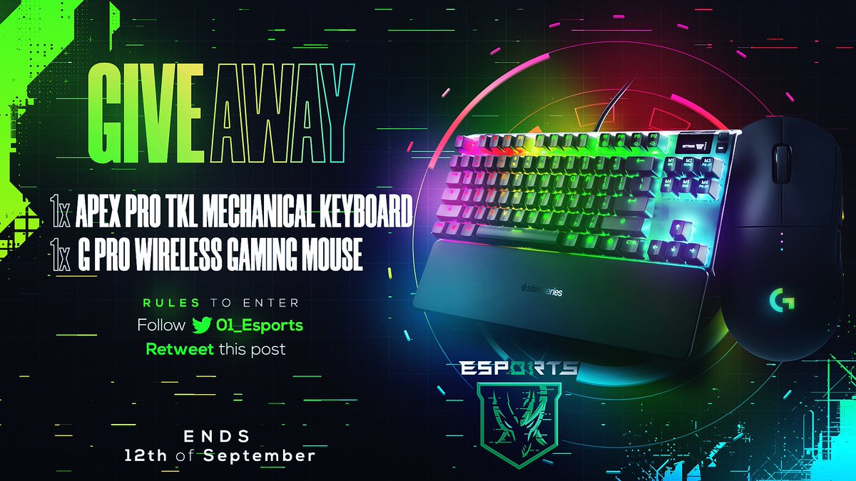 Here is our First Giveaway for 2 winners The PRO 

Apex Pro 
G Pro Wireless 

To Enter: 
1-Follow <a href="/01_Esports/">01 Esports</a> 
2-Retweet 

Ends in 7 Days 

قيڤ اوي لفائزين 

ابيكس برو 
جي برو وايرلس 

شروط السحب: 
١-فولو <a href="/01_Esports/">01 Esports</a> 
٢- رتويت 

ينتهي خلال ٧ ايام

#01Pride
#01Esport