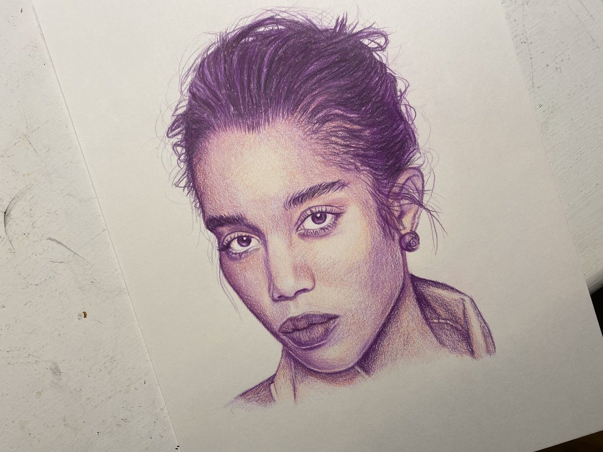 laura harrier purple + pink colored pencil drawing original - $90print - $20