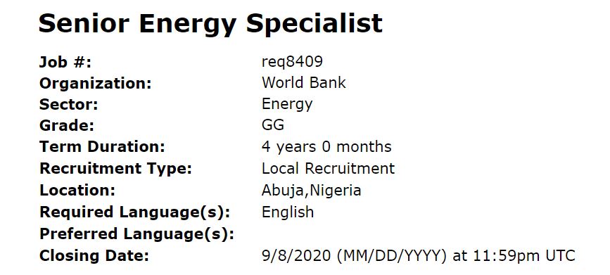 #Vacancy: Senior Energy Specialist to be based in Abuja, Nigeria. Deadline September 8.

More info and apply here: wrld.bg/updN50B8amc