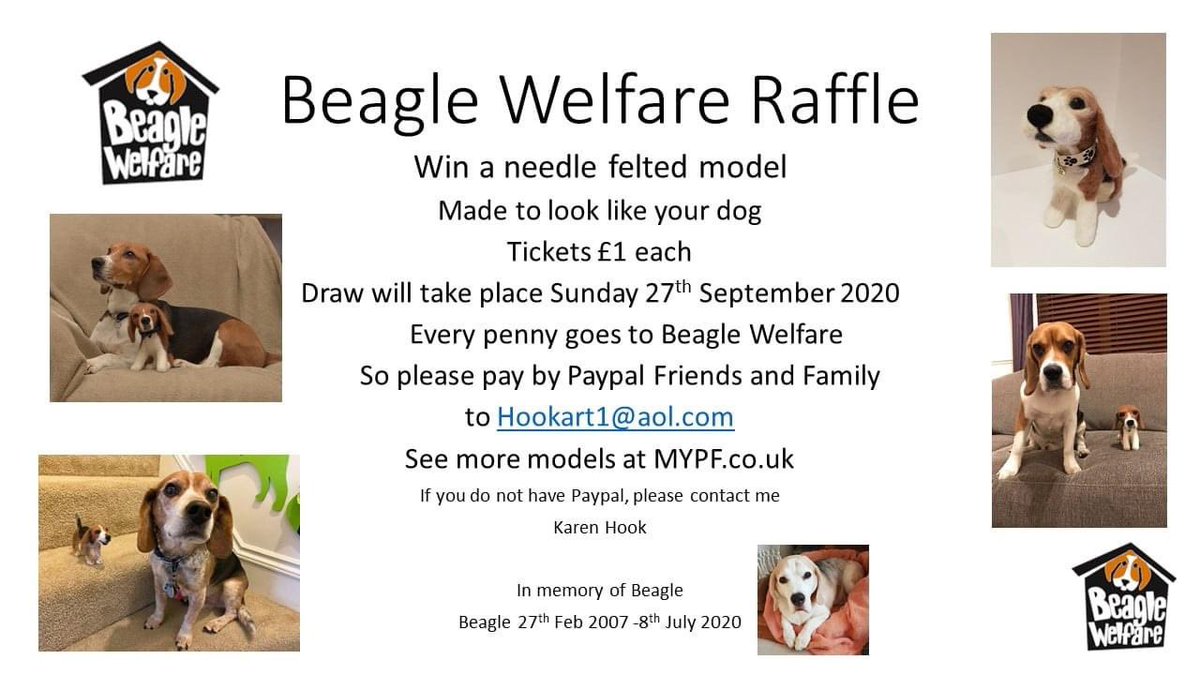 BeagleWelfare's tweet photo. The very talented Karen Hook is once again fundraising for BW.
Karen recently lost her lovely Beagle and wanted to do something special in his memory.  We all agree it is a very fitting tribute to him. For your chance to win a great prize follow instructions in Karen's advert. https://t.co/vKSANZZpem