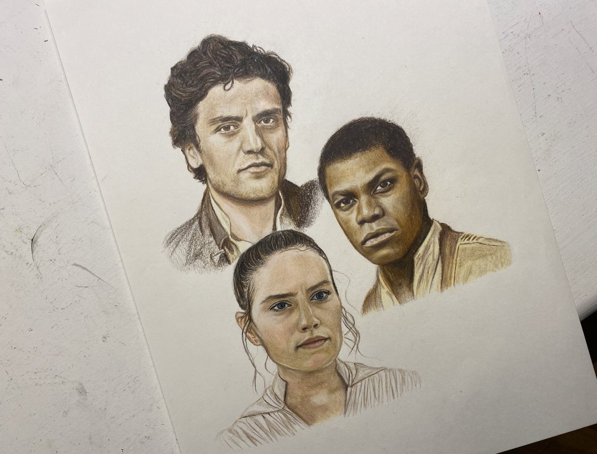 star wars sequel trio 9x12 colored pencil original - $90print - $20