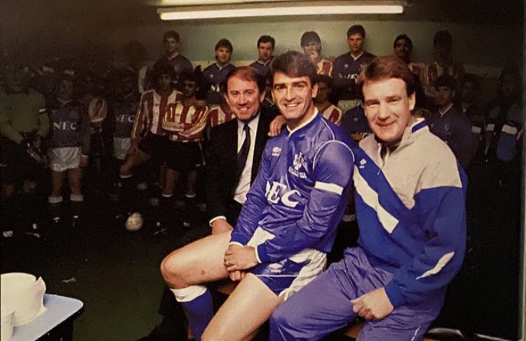 #77 EFC 1-0 Athletic Bilbao- Apr 4, 1989. After facing Bilbao in Spain, Kendall’s side came to Goodison to provide the opposition for Kevin Ratcliffe’s testimonial. The Blues triumphed 1-0 with a goal from Kevin Sheedy. Both teams & managers posed with Ratcliffe before the match.