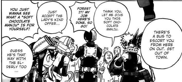 Katsuki also one time made Ochako Mochi using Kirishima - he canonically knows that she loves sweets! Proven in Chapter 272 of the manga 