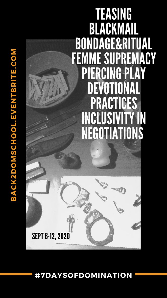 ladyeuphorianyc's tweet photo. Perusing for a new dominant to train under? Interested in brushing up your kink knowledge or learning to gain some new insight? #7daysofdomination is bringing an amazing line up with a great list of BDSM topics! #kinkynightschool starts tomorrow!
Check it out! https://t.co/UAMjit7p1u