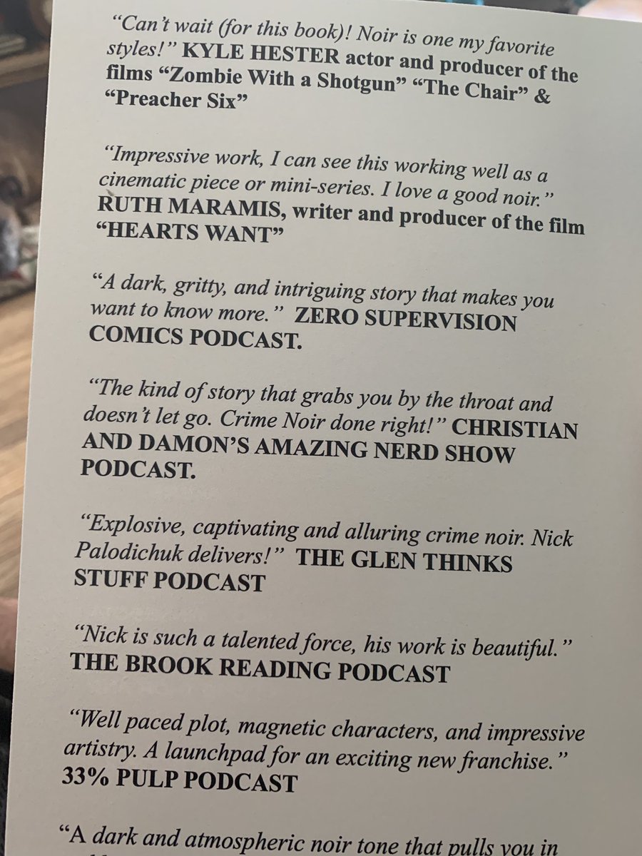 NicholasPalod2's tweet photo. Thank you again to @KyleDHester @FlixChatter @zerocomicbooks @AmazingNerdShow @GlenThinksStuff @BrookReadingPod @33_pulp &amp; @Yoheystudios for their review of book 1! #indiecomics #pulpnoir #noir #pulp #noiralley #noircomics https://t.co/EjkWzhnjIx