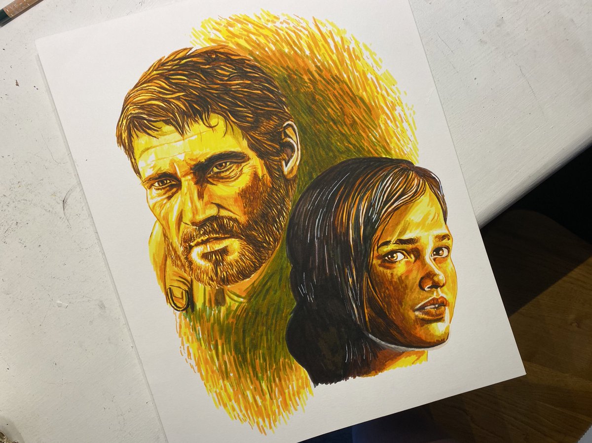 the last of us joel and ellie marker drawing print - $25(original not available)