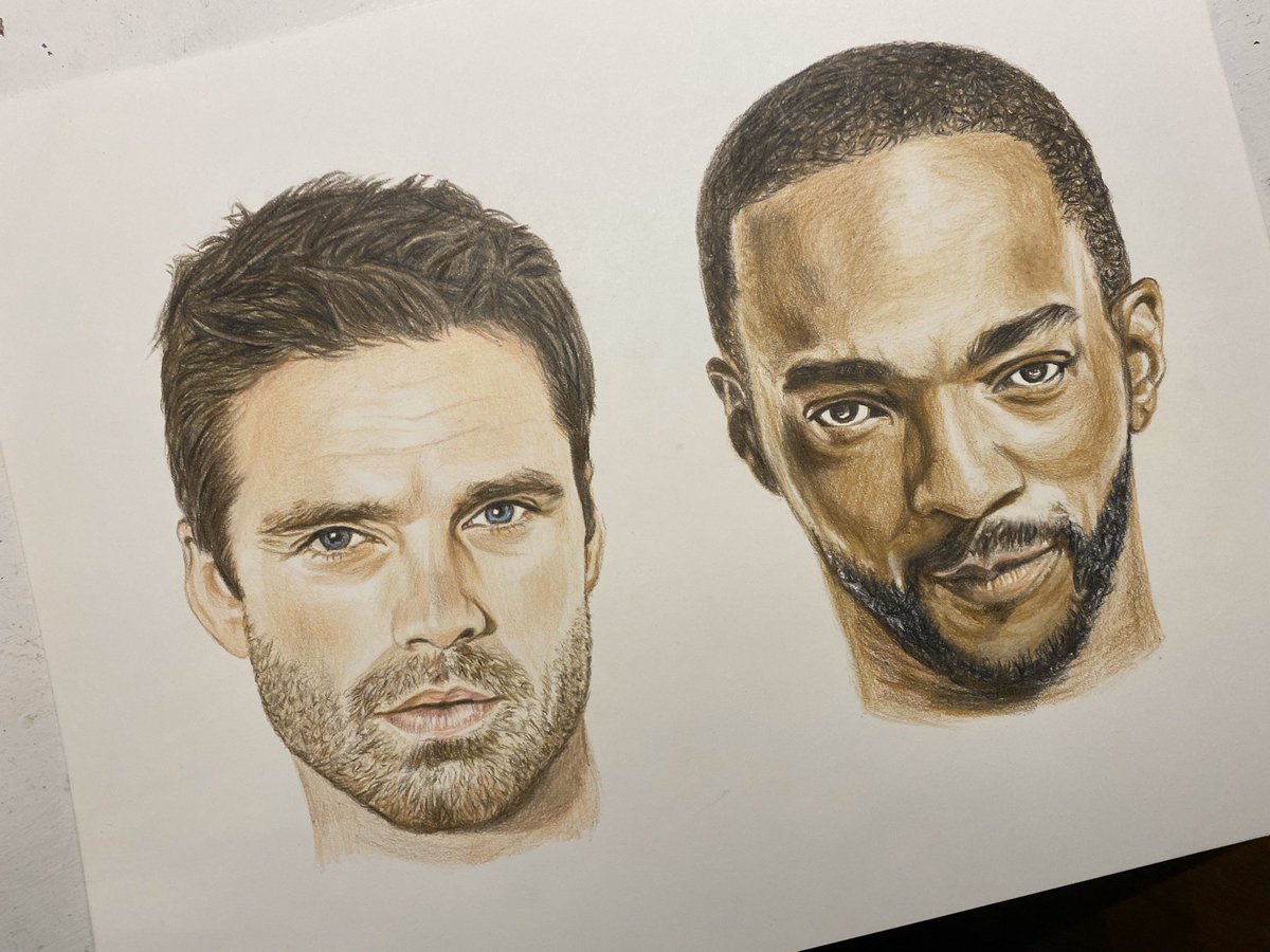 sebastian stan and anthony mackie colored pencil drawing print - $25(original not available)
