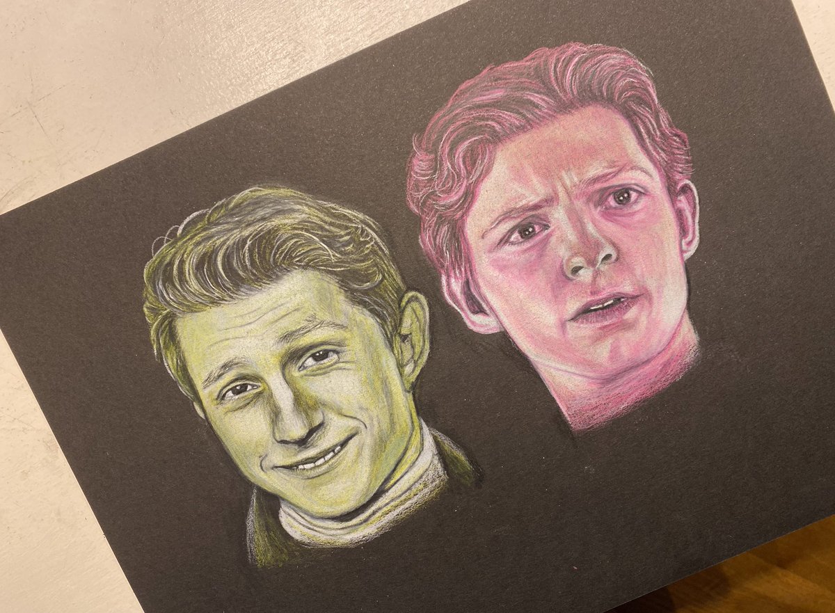 tom holland green and pink colored pencil duo drawing original - $90print - $20