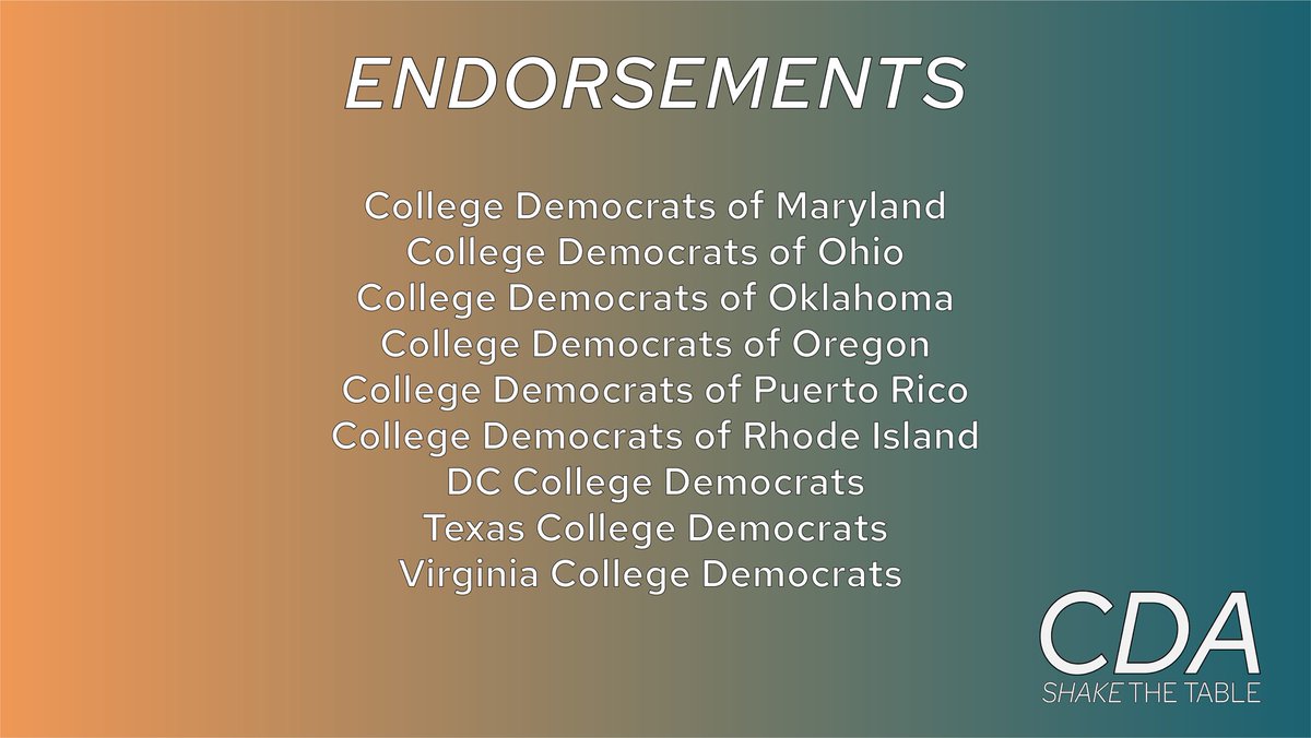 CDASTT's tweet photo. STT Endorsements: State Federations. We’re honored for the support we have earned throughout this campaign. Thank you so much!
#CDAShaketheTable https://t.co/Gc57fURsww