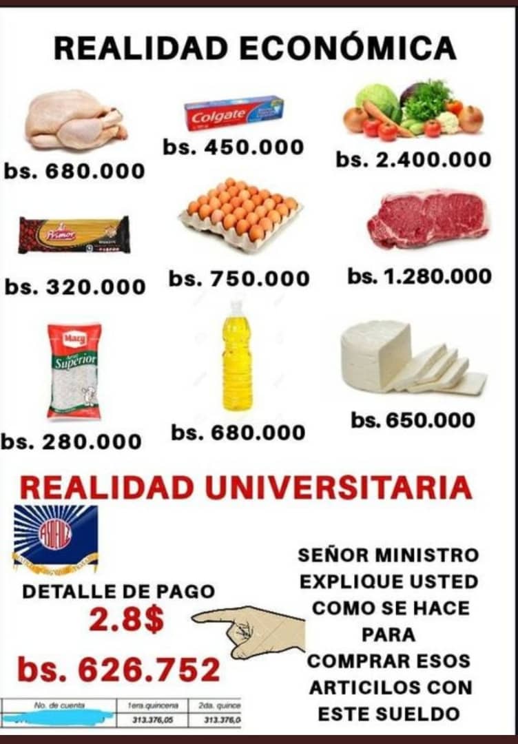 javillarrealh17's tweet photo. Ministro @CTrompiz2 como l@s docentes universitari@s podríamos hacer mercado ganando 1,5$ quincenal? Somos profs, no magos! #AumentoSalarialParaTodosLosUniversitarios https://t.co/QG1wJ58FZm