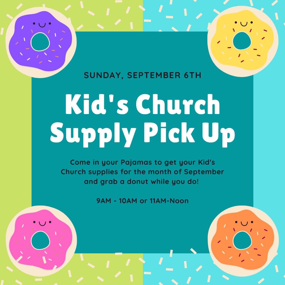 GoodShepLosAl's tweet photo. Parents, don’t forget to bring your Kids to drive-thru the Good Shepherd Parking Lot this Sunday either before or after streamed worship to pick up supplies for September’s Kid’s Church and grab a donut while you do. https://t.co/RP6NnPTDs3