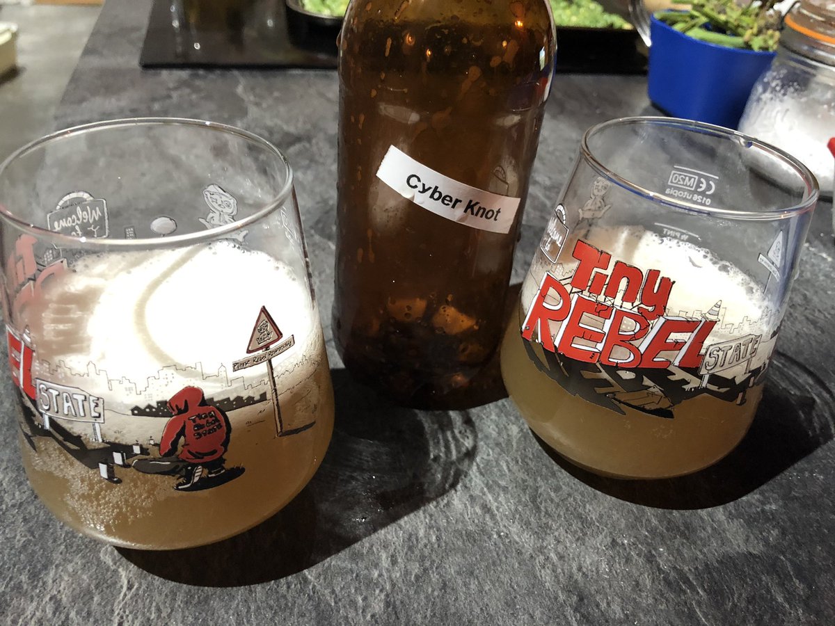 nickscroggie's tweet photo. First batch of my home brew made using @BrewDog recipes and @TheHomeBrewShop ingredients is ready! And it’s terribly good, for a first go anyway. I’ve gone the Aldi naming convention so I give you Cyber Knot. #diydog #homebrew #hops https://t.co/DpTL1TlTPa