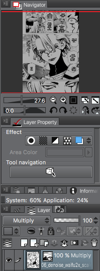 set your lineart layer to multiply so that the lighter part of the manga panel is transparent