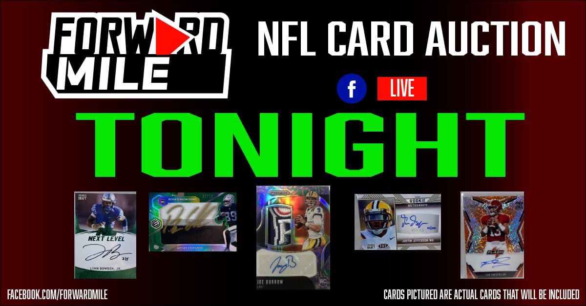 🚨MASSIVE NFL CARD AUCTION🚨
TONIGHT | 7PMCT

🔥2020 ROOKIE PATCH AUTOS
🔥2020 NUMBERED ROOKIE AUTOS
🔥2020 ROOKIE MULTI CARD LOTS
&amp; MUCH MORE

Cards Including: 
Joe Burrow, Tua Tagovailoa, Lynn Bowden, Jr., Justin Jefferson, Russell Wilson, Brett Favre, and many other big names!