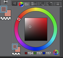 color box cursor to the bottom right slightly. if you were to just add shade (shade is adding black to the color) to your base color, then your coloring will look kinda gray and not lively (idk how to describe this either lol). for the second shade color, i use a grayish red