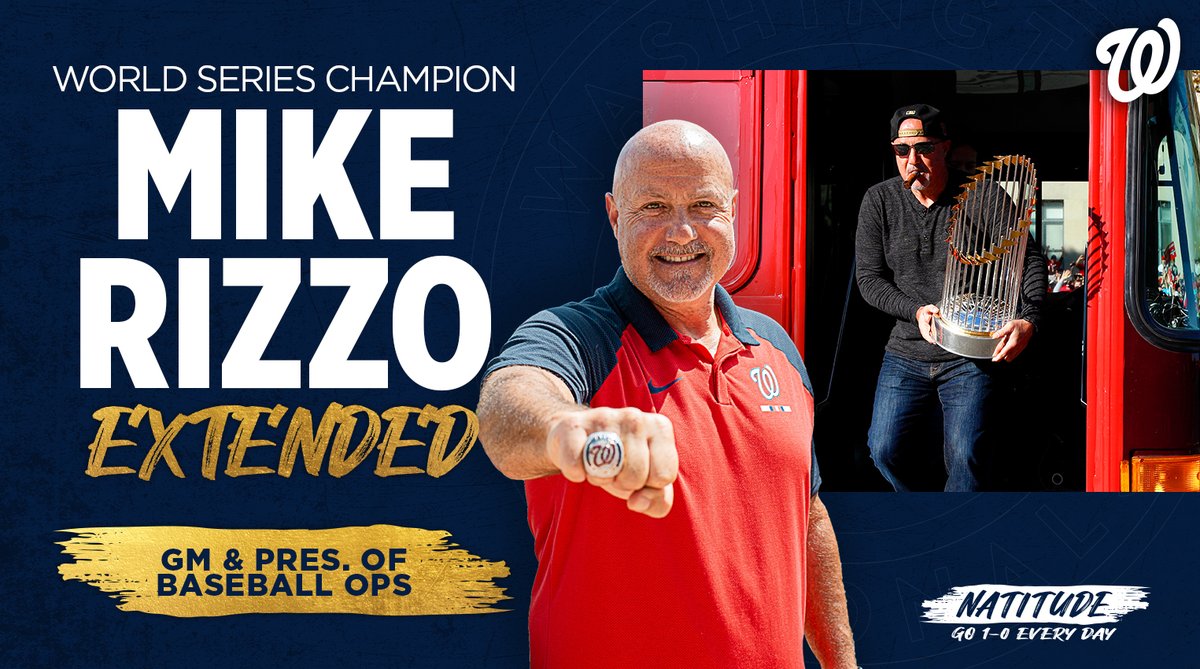 Nationals's tweet image. The Washington Nationals have agreed to a multi-year contract extension with President of Baseball Operations and General Manager Mike Rizzo.

🔗 // bit.ly/2ZdIIoG