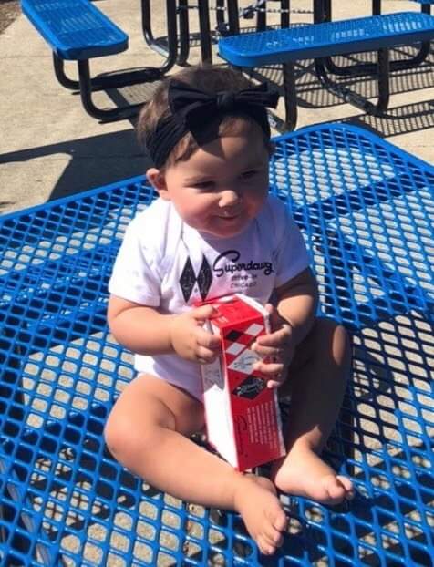 maqdaddy1's tweet photo. @Superdawg The moment she knew her parents were the real deal. Just look at that smile. She couldn't eat the hotdog yet but she loved the fries. #Grace #bestinchicago #superdawg https://t.co/kQPb4776H8