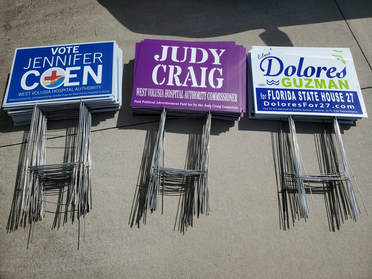 Thripp2020's tweet photo. Do you need a Jennifer Coen, Judy Craig, or Dolores Guzman sign? Send me a message!

Vote Jennifer Coen and Judy Craig for West Volusia Hospital Authority #WVHA. @ProWVHA

Vote @Doloresfor27 for Florida House District 27. https://t.co/W8VuIZKMWF