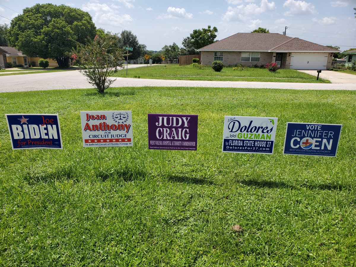 Thripp2020's tweet photo. Do you need a Jennifer Coen, Judy Craig, or Dolores Guzman sign? Send me a message!

Vote Jennifer Coen and Judy Craig for West Volusia Hospital Authority #WVHA. @ProWVHA

Vote @Doloresfor27 for Florida House District 27. https://t.co/W8VuIZKMWF