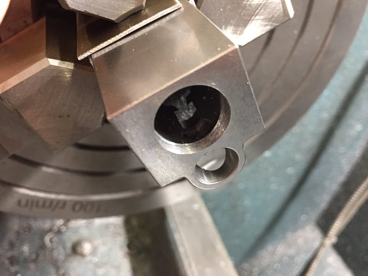 Bored the muzzle opening to .590”. Now the .587” barrel barely clears but I’m at my wit’s end on how to do that tilt clearance short of grinding at it with a dremel until it fits...