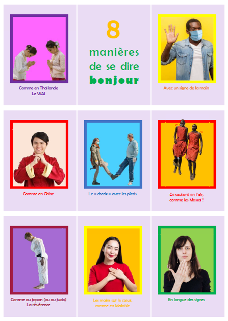 Charivari1's tweet photo. Cette année, mes élèves choisissent une de ces 8 manières de me dire bonjour en arrivant, et je réponds de la même manière. 
Ça donne le sourire dès le matin ! https://t.co/JhiZkQSIMQ