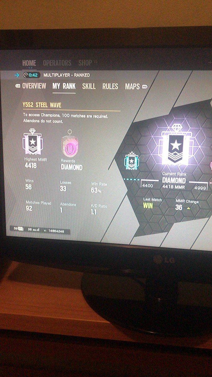 I dont play r6 for 4 months and i take diamond in 1 week ok