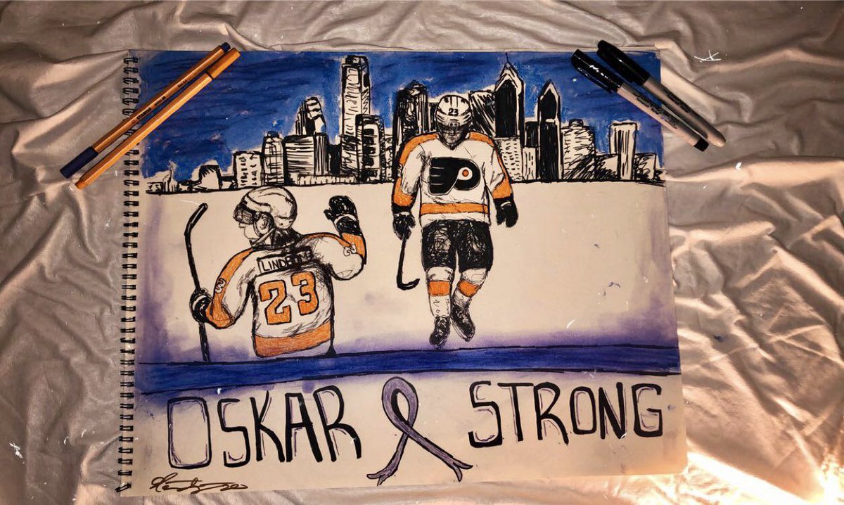 k_stearns's tweet photo. It was only fitting to draw @oskarlindblom as the @NHLFlyers go into game 7 tonight!! #Flyers #OskarStrong https://t.co/diprxcABmp