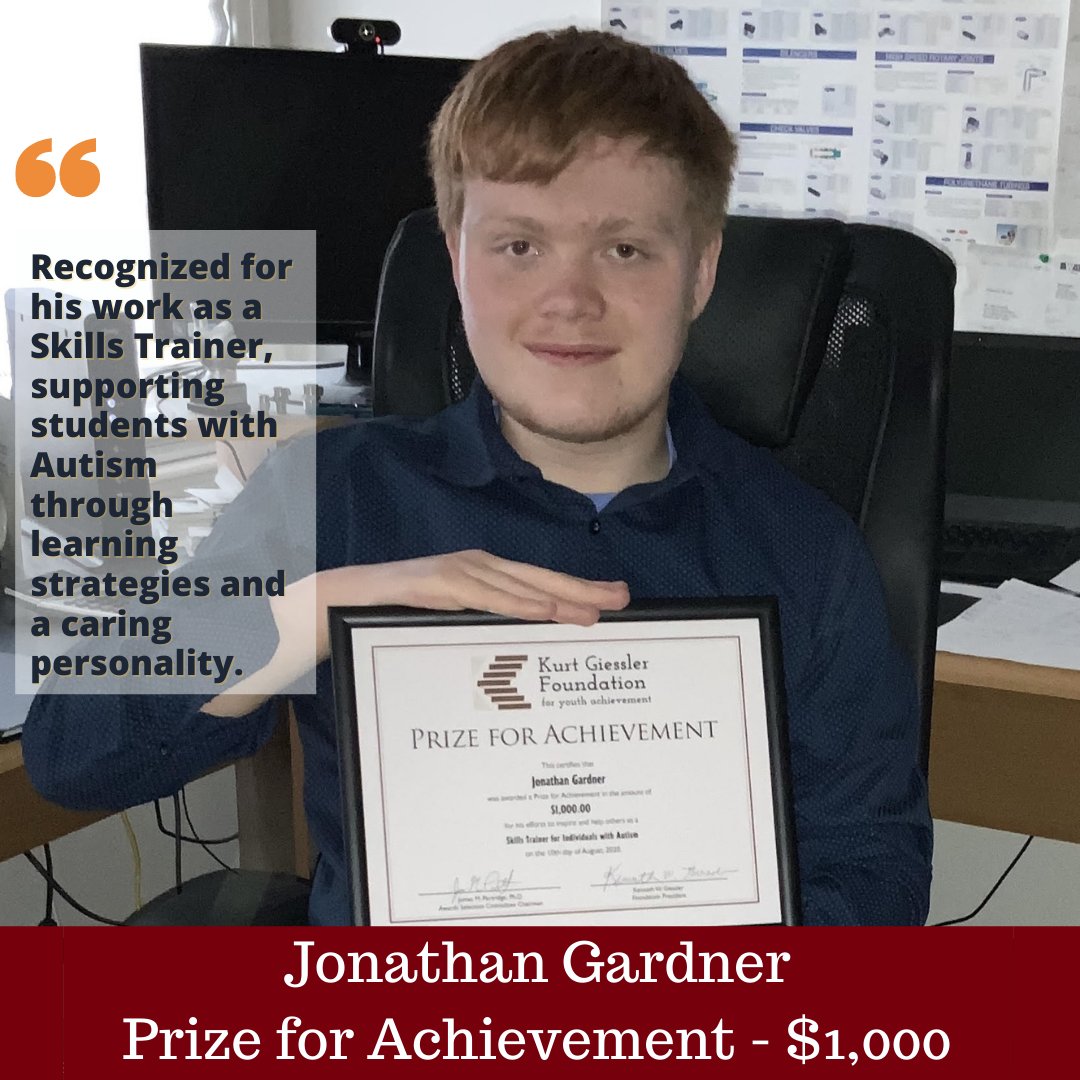 Jonathan Gardner (East Bridgewater, MA) has been awarded a Prize for Achievement for his work as a Skills Trainer for individuals with Autism.  #Achievement #Passion #Learning #Youth #Autism #Massachusetts #EastBridgewater #EastBridgewaterMA