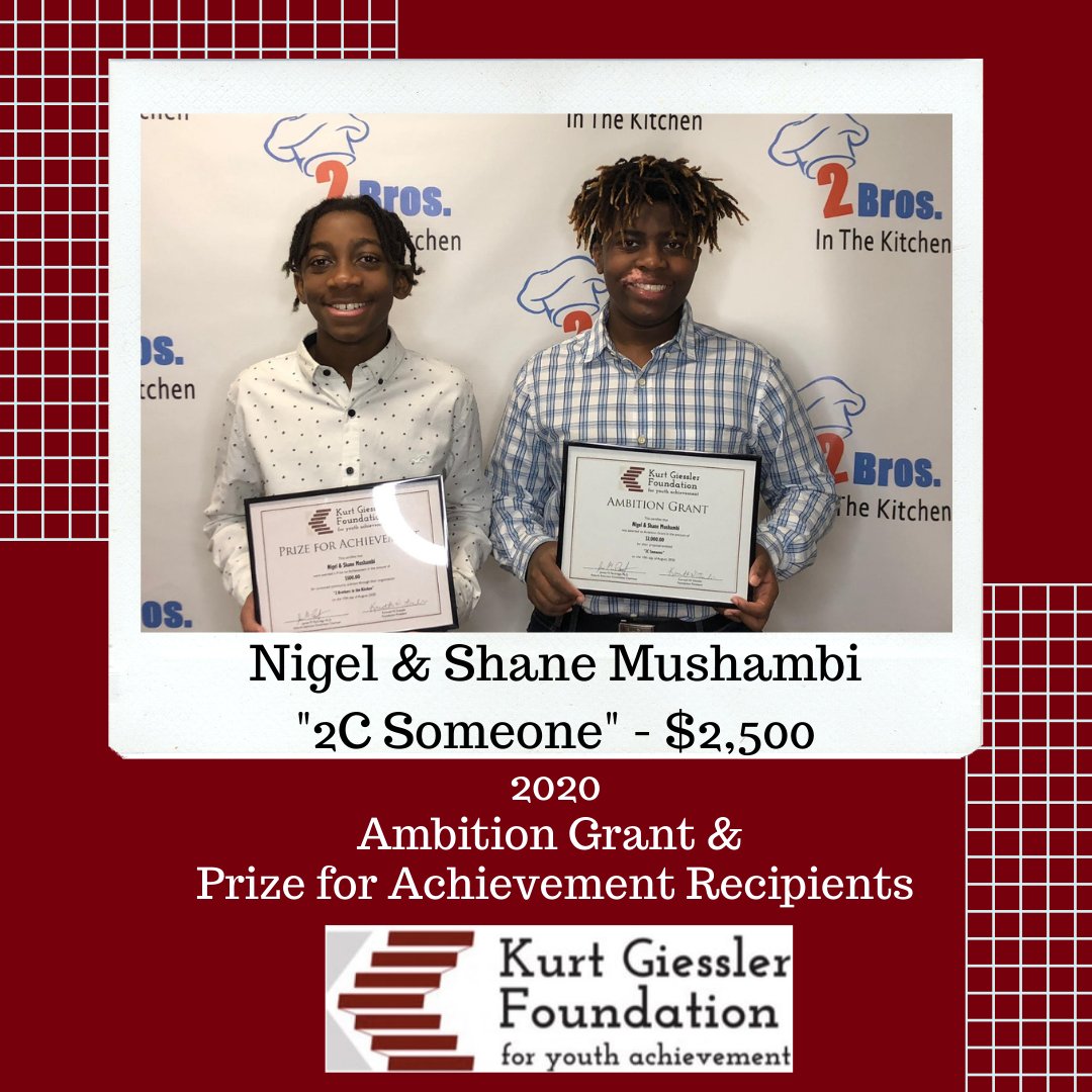 Nigel &amp; Shane Mushambi (Missouri City, TX) have been awarded both of our Foundation awards.  The funds provided for the ambition grant will go towards an event called “2C Someone” to recognize other Youth in their community.  #Education #Community #Achievement  #Youth #Texas
