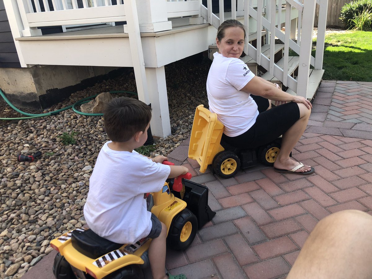 Fun at Machinery Hill! (where all of the  @JohnDeere equipment,  @harleydavidson , tractors , and cars  are modeled)With trucks borrowed from moms in the neighborhood!