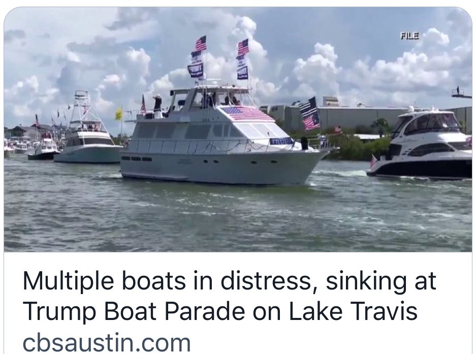 MikeHersh's tweet photo. Apparently #Trump supporters held a live action metaphor today? Pitch in to help #DebunkTrump: 
https://t.co/Ii9aTOaHD1 Any money left over will pay for boating safety lessons for soggy MAGAs 🌊 ⛵️ https://t.co/uRDMRr4F8M