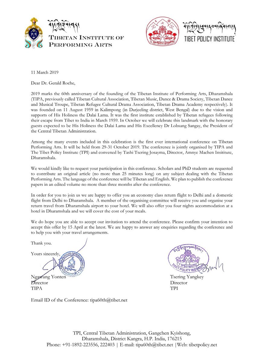In March 2019 I received an invitation to present at a conference to celebrate the 60th anniversary of the founding of the Tibetan Institute of Performing Arts (TIPA).