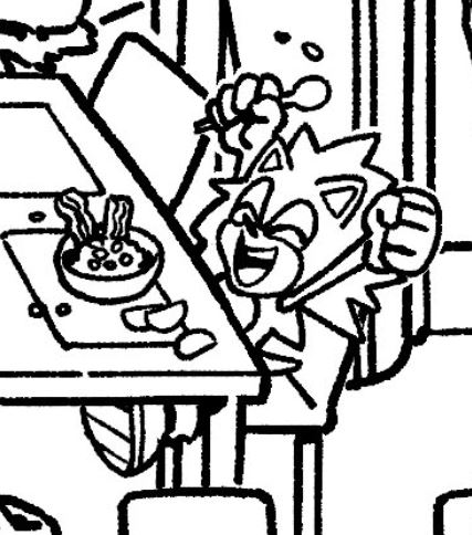 New most important Sonic character: this small child in the background who, drunk on power at the hotel breakfast buffet, has dunked bacon in his foot loops