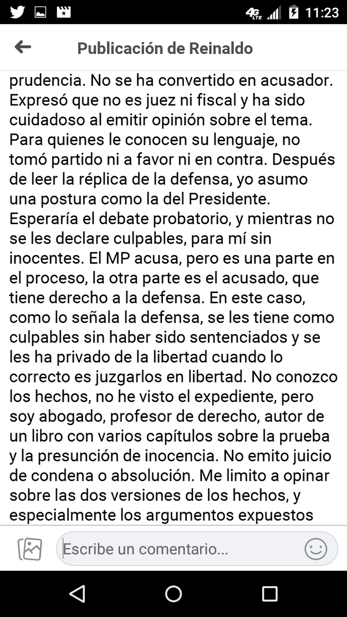 lubrio's tweet photo. Comentario del ex Fiscal General Isaías Rodríguez en torno al caso de los gerentes de Pdvsa Aryenis Torrealba y Alfredo Chirinos. Tomado del Facebook de @ReinaldoI https://t.co/WAghDLoUwx